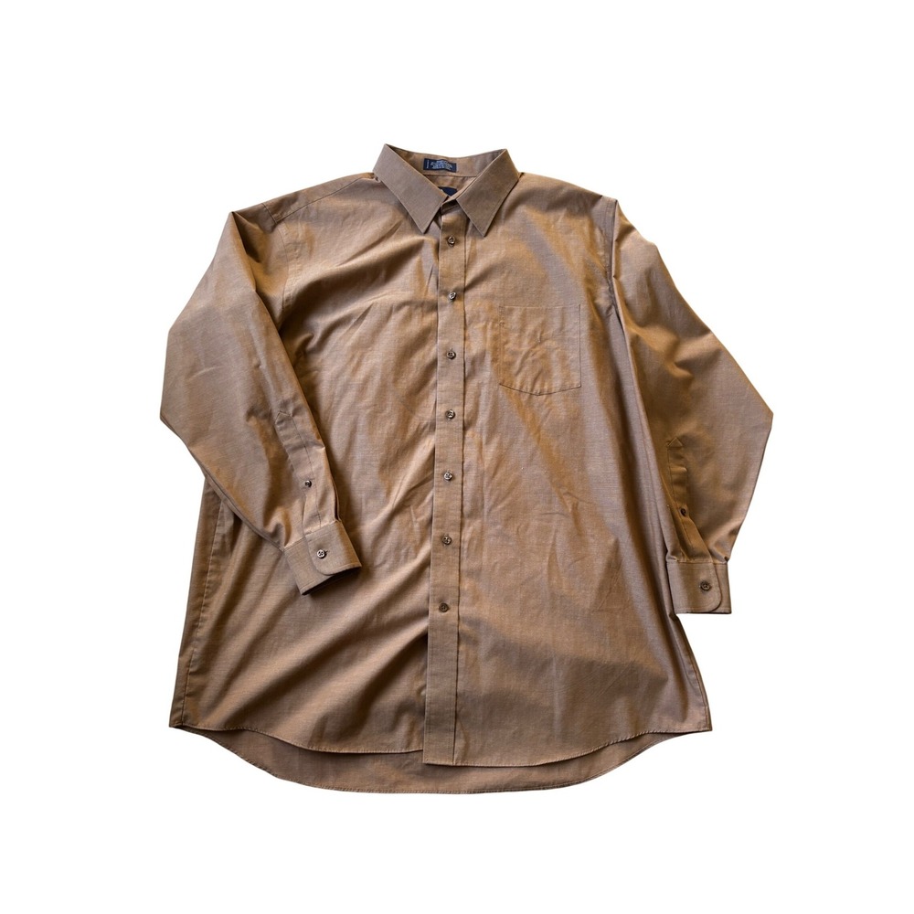 Stafford Mens Shirt 17.5 34-35 Brown Wrinkle Free Broadcloth Dress Shirt